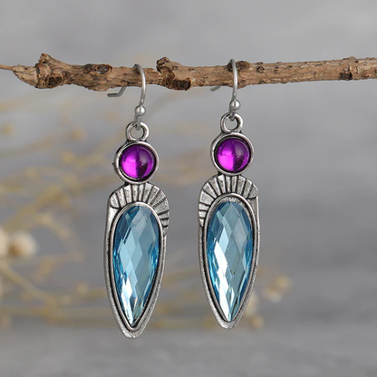 Wunderschöne Vintage-Ohrhänger aus Sterling Silber in Blau und Lila
