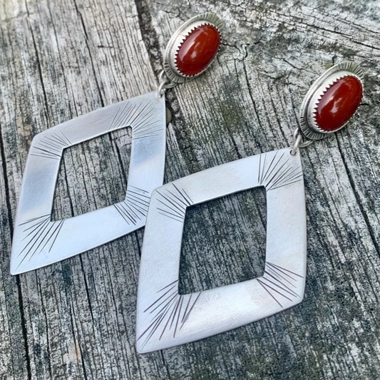 Elegante rote Vintage-Ohrringe aus Silber
