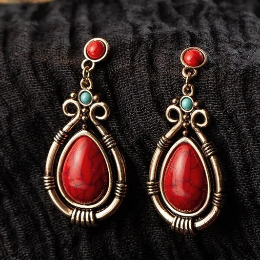 Elegante rote Vintage-Ohrringe mit glitzerndem Stein