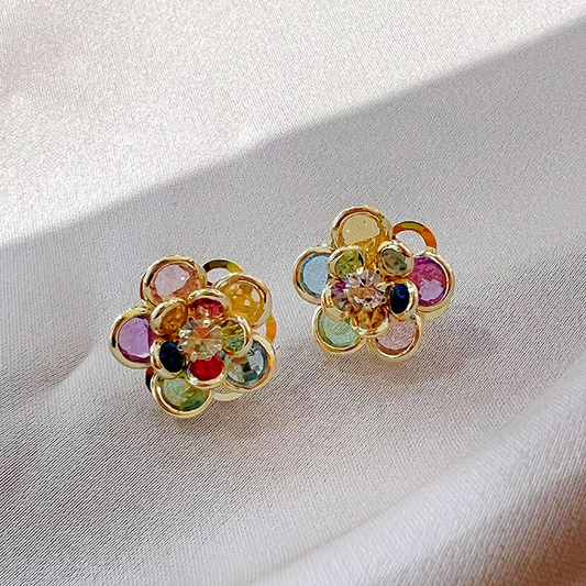Fascinating Colorful Crystal Flower Earrings for a Touch of Elegance