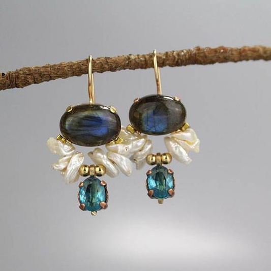 Elegante Vintage-Ozeanstein-Ohrhänger in Blau