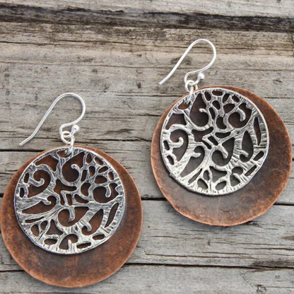 Exquisite Vintage Bronze Hohe Runde Silber Ohrringe