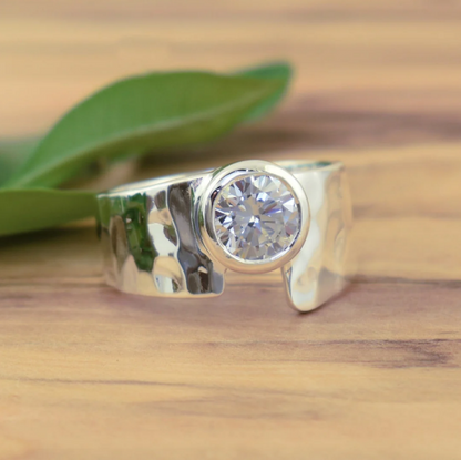 Eleganter Vintage Silber- und Glasintarsienring
