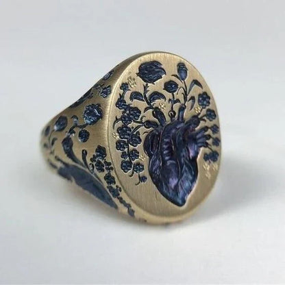 Bezaubernder Vintage Blütenring in Blau mit Gold