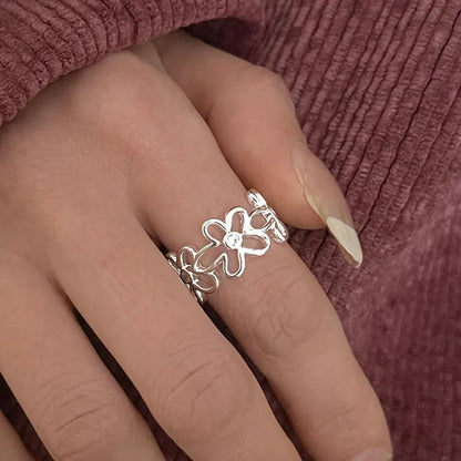 Eleganter verstellbarer Vintage Blumenring aus hochwertigem 925 Sterling Silber