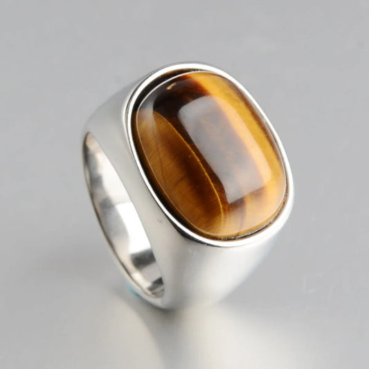 Eleganter vergoldeter Tigerauge Ring aus poliertem 925er Silber